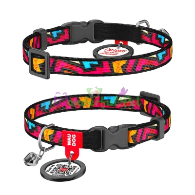 Ошейник для кота WAUDOG Nylon с QR паспортом, рисунок Граффити, пластиковая пряжка-фастекс XS 10 мм 20-30см нейлон Разноцветный