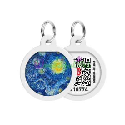 Адресник WAUDOG Smart ID с QR паспортом, премиум, рисунок Водяные лилии 25 мм Разноцветный