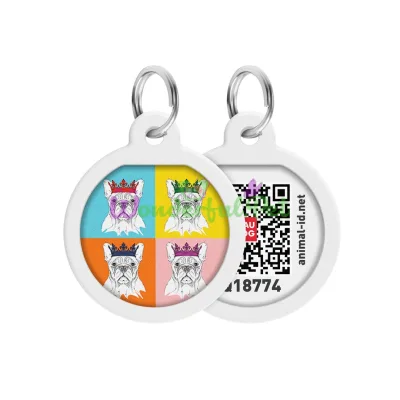 Адресник WAUDOG Smart ID с QR паспортом, премиум, рисунок Французский бульдог 25 мм Разноцветный