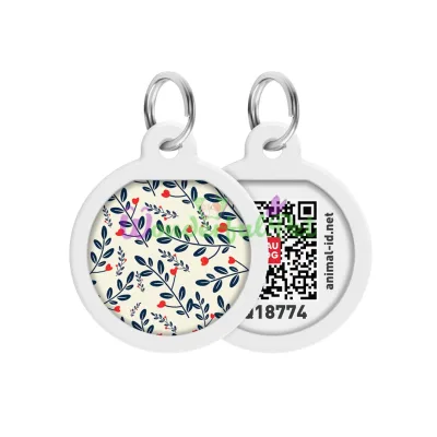 Адресник WAUDOG Smart ID с QR паспортом, премиум, рисунок Растения 25 мм Разноцветный