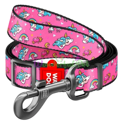 Поводок WAUDOG Nylon, регулируемый, рисунок Единороги 15 мм 152-183 см нейлон Разноцветный