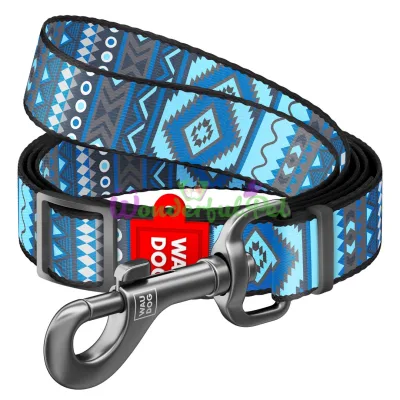 Поводок WAUDOG Nylon, регулируемый, рисунок Этно синий 15 мм 152-183 см нейлон Разноцветный