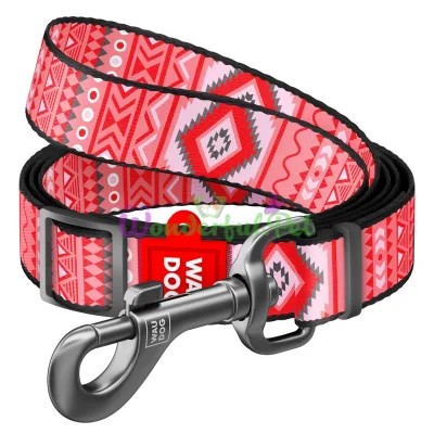 Поводок WAUDOG Nylon, регулируемый, рисунок Этно красный 15 мм 152-183 см нейлон Разноцветный