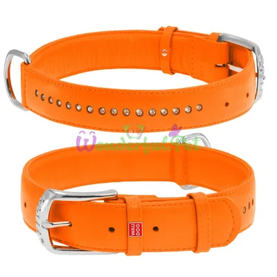 WAUDOG Glamour Rhinestone Collar XS 15 mm 27-36 cm Leather Orange