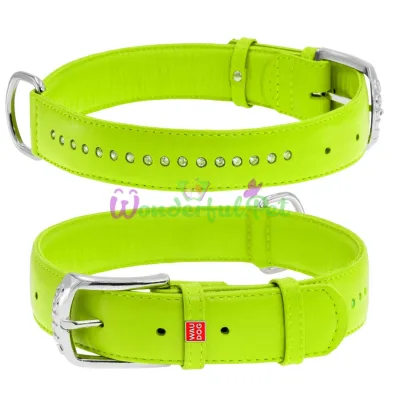 WAUDOG Glamour Rhinestone Collar XS 15 mm 27-36 cm Leather Green