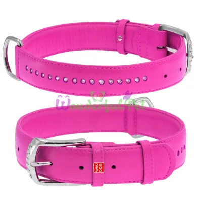 Ошейник WAUDOG Glamour со стразами L 35 мм 46-60 см кожа Розовый