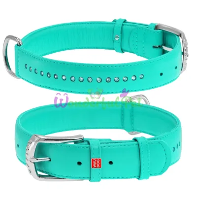 Ошейник WAUDOG Glamour со стразами L 35 мм 46-60 см кожа Ментоловый