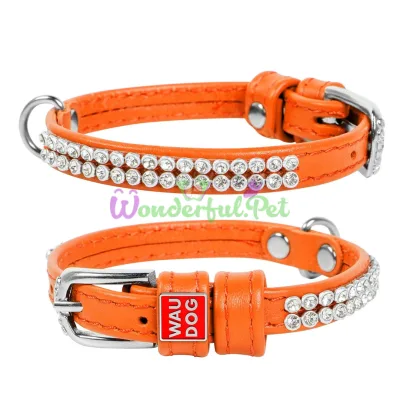 Ошейник WAUDOG Glamour Полотно стразы XS 9 мм x 18-21 см кожа Оранжевый