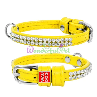 Ошейник WAUDOG Glamour Полотно стразы XS 9 мм x 18-21 см кожа Желтый