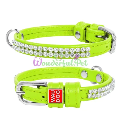 Ошейник WAUDOG Glamour Полотно стразы XS 9 мм x 19-25 см кожа Зеленый