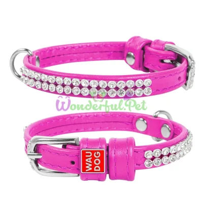 Ошейник WAUDOG Glamour Полотно стразы XS 9 мм x 19-25 см кожа Розовый