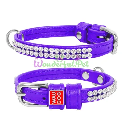 Ошейник WAUDOG Glamour Полотно стразы XS 9 мм x 19-25 см кожа Фиолетовый