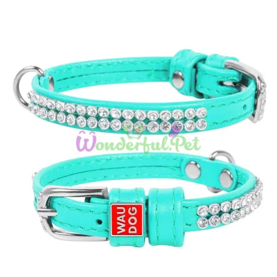 Ошейник WAUDOG Glamour Полотно стразы XS 9 мм x 19-25 см кожа Ментоловый