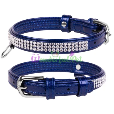 WAUDOG Glamour Rhinestone Collar XS 12 mm 21-29 cm Leather Light Blue