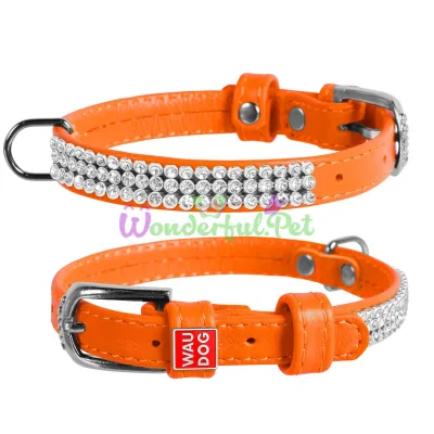 WAUDOG Glamour Rhinestone Collar XS 12 mm 21-29 cm Leather Orange