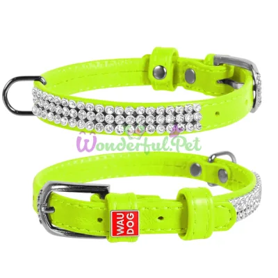 Ошейник WAUDOG Glamour Полотно стразы XS 12 мм 21-29 см кожа Зеленый