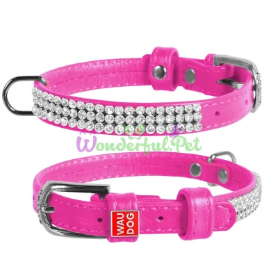 Ошейник WAUDOG Glamour Полотно стразы XS 12 мм 21-29 см кожа Розовый