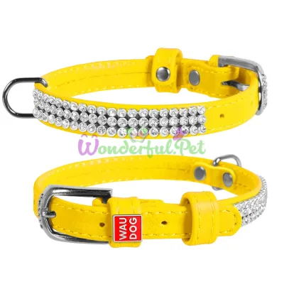 Ошейник WAUDOG Glamour Полотно стразы XS 12 мм 21-29 см кожа Желтый