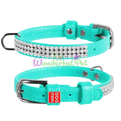 Ошейник WAUDOG Glamour Полотно стразы XS 12 мм 21-29 см кожа Ментоловый