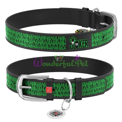 Ошейник WAUDOG Design с QR паспортом, рисунок Джокер XS 15 мм 27-36 см кожа черный