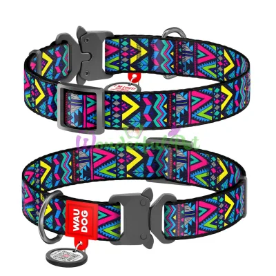 Ошейник WAUDOG Nylon с QR паспортом, рисунок Инди, металлическая пряжка-фастекс L 25 мм 35-58 см Нейлон Разноцветный