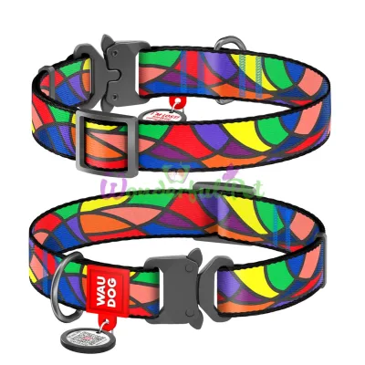 Ошейник WAUDOG Nylon с QR паспортом, рисунок Витраж, металлическая пряжка-фастекс L 25 мм 35-58 см Нейлон Разноцветный