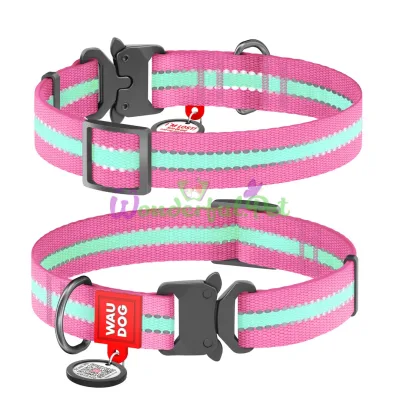 Ошейник WAUDOG Nylon с QR паспортом, светящийся, металлическая пряжка-фастекс 20 мм 24-40 см Нейлон Розовый