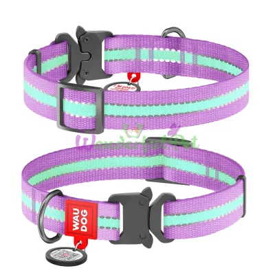 Ошейник WAUDOG Nylon с QR паспортом, светящийся, металлическая пряжка-фастекс 20 мм 24-40 см Нейлон Фиолетовый