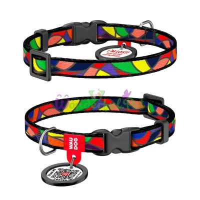 Ошейник WAUDOG Nylon с QR паспортом, рисунок Витраж, пластиковый фастекс XS 10 мм 20-30см Нейлон Разноцветный
