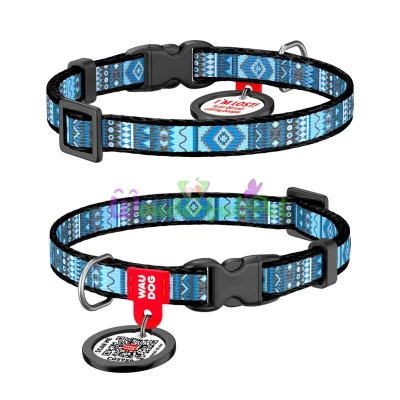 Ошейник WAUDOG Nylon с QR паспортом, рисунок Этно синий, пластиковый фастекс XS 10 мм 20-30см Нейлон Разноцветный