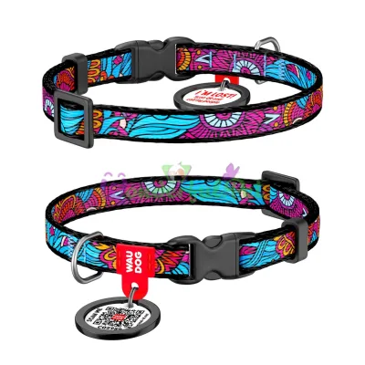 Ошейник WAUDOG Nylon с QR паспортом, рисунок Лето, пластиковый фастекс XS 10 мм 20-30см Нейлон Разноцветный