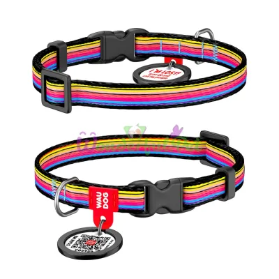 Ошейник WAUDOG Nylon с QR паспортом, рисунок Линии 1, пластиковый фастекс XS 10 мм 20-30см Нейлон Разноцветный