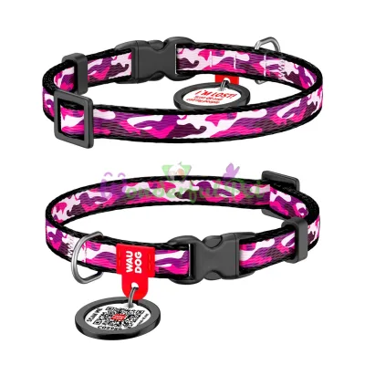 Ошейник WAUDOG Nylon с QR паспортом, рисунок Розовый камо, пластиковый фастекс XS 10 мм 20-30см Нейлон Разноцветный