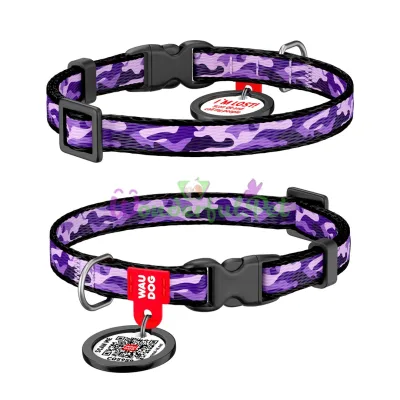 Ошейник WAUDOG Nylon с QR паспортом, рисунок Фиолетовый камо, пластиковый фастекс XS 10 мм 20-30см Нейлон Разноцветный