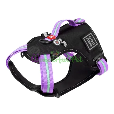 Шлея WAUDOG Nylon с QR паспортом, безопасная, металлическая пряжка-фастекс XL 25 мм ОГ 80-100 см ОШ 60-95 см Нейлон Фиолетовый