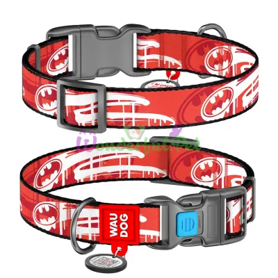 Ошейник WAUDOG Nylon с QR паспортом, рисунок Бэтмен, пластиковая пряжка-фастекс S 20 мм 24-40 см Нейлон Разноцветный