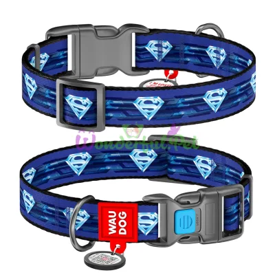 Ошейник WAUDOG Nylon с QR паспортом, рисунок Супермен 1, пластиковая пряжка-фастекс S 20 мм 24-40 см Нейлон Разноцветный