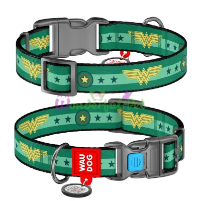 Ошейник WAUDOG Nylon с QR паспортом, рисунок Чудо-женщина 2, пластиковая пряжка-фастекс L 25 мм 35-58 см Нейлон Разноцветный