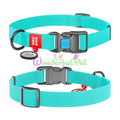 Ошейник WAUDOG Waterproof с QR паспортом, светящийся, пластиковая пряжка-фастекс S 20 мм 24-40 см COLLARTEX ментоловый