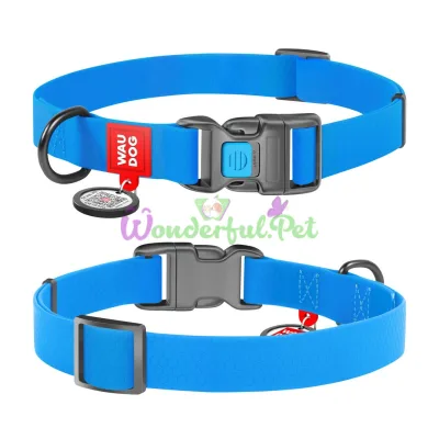 Ошейник WAUDOG Waterproof с QR паспортом, водостойкий, пластиковая пряжка-фастекс XS 15 мм 23-35 см COLLARTEX голубой