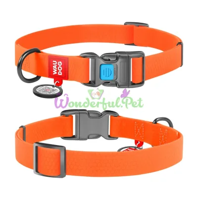Ошейник WAUDOG Waterproof с QR паспортом, водостойкий, пластиковая пряжка-фастекс S 20 мм 24-40 см COLLARTEX оранжевый
