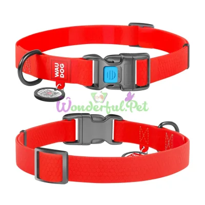 Ошейник WAUDOG Waterproof с QR паспортом, водостойкий, пластиковая пряжка-фастекс M 25 мм 31-49 см COLLARTEX красный