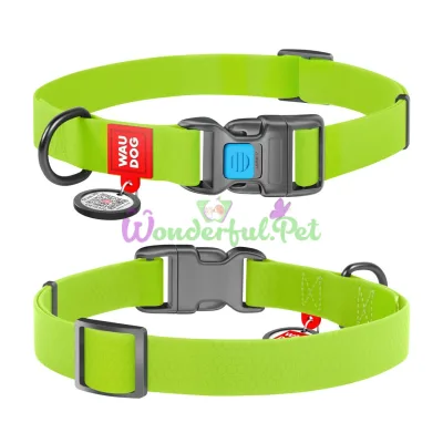 Ошейник WAUDOG Waterproof с QR паспортом, водостойкий, пластиковая пряжка-фастекс M 25 мм 31-49 см COLLARTEX салатовый