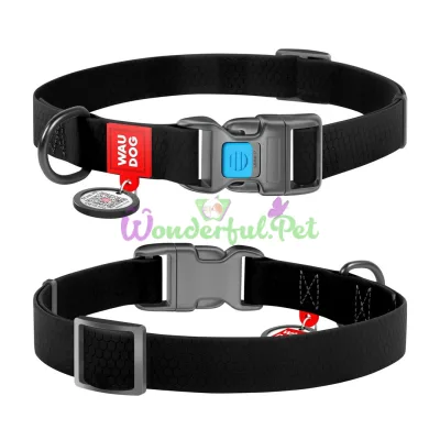 Ошейник WAUDOG Waterproof с QR паспортом, водостойкий, пластиковая пряжка-фастекс L 25 мм 35-58 см COLLARTEX черный