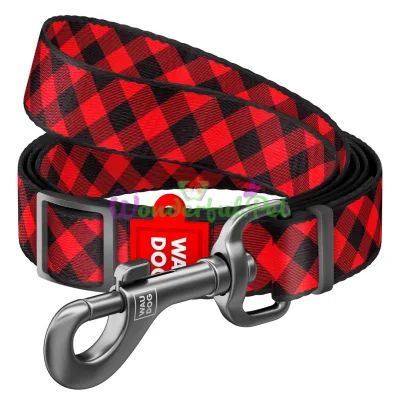 Поводок WAUDOG Nylon, регулируемый, рисунок Шотландка красная 25 мм 152-183 см нейлон Разноцветный