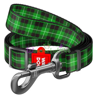 Поводок WAUDOG Nylon, регулируемый, рисунок Шотландка зеленая 25 мм 152-183 см нейлон Разноцветный