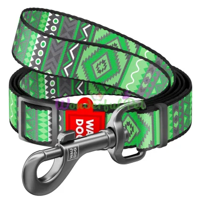 Поводок WAUDOG Nylon, регулируемый, рисунок Этно зеленый 20 мм 152-183 см нейлон Разноцветный