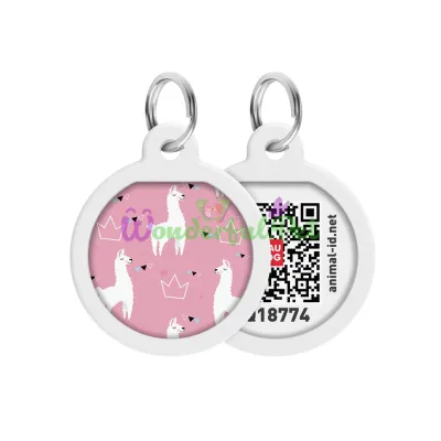 Адресник WAUDOG Smart ID с QR паспортом, премиум, рисунок Ламы 25 мм Разноцветный