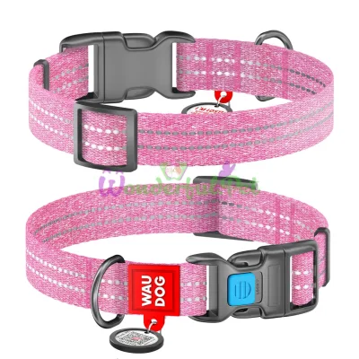 Ошейник WAUDOG Re-cotton c QR паспортом, пластиковая пряжка 15 мм 23-35 см Восстановленный хлопок Розовый