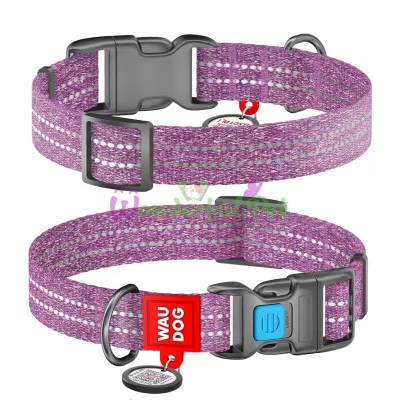 Ошейник WAUDOG Re-cotton c QR паспортом, пластиковая пряжка 15 мм 23-35 см Восстановленный хлопок Фиолетовый